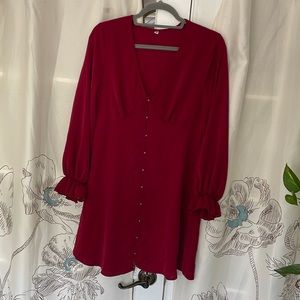 Red dress with long puff sleeves